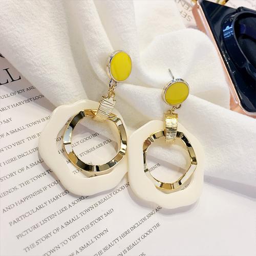 Acrylic Jewelry Earring Zinc Alloy with Acrylic gold color plated fashion jewelry & for woman mixed colors nickel lead & cadmium free 50mm Sold By Pair