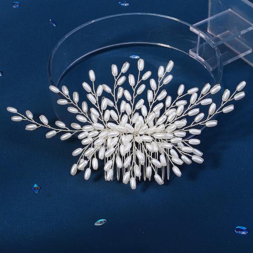 Dekoratives Haarkämmchen, Zinklegierung, mit Kunststoff Perlen, plattiert, für Braut & für Frau, keine, frei von Nickel, Blei & Kadmium, verkauft von PC
