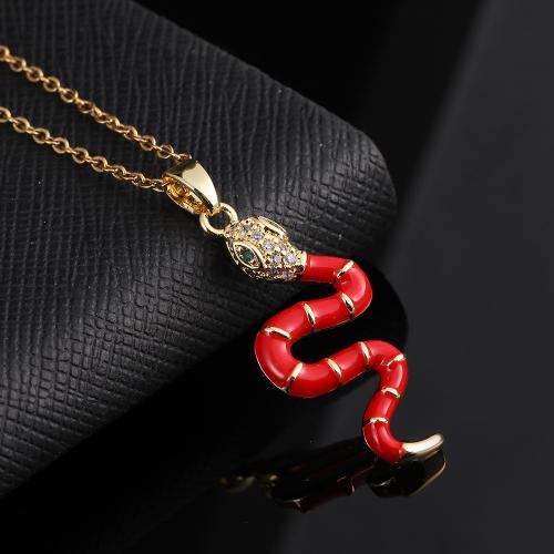 Cubic Zircon Micro Pave Brass Necklace Snake plated fashion jewelry & micro pave cubic zirconia & enamel nickel lead & cadmium free Length 20.5 cm Sold By PC