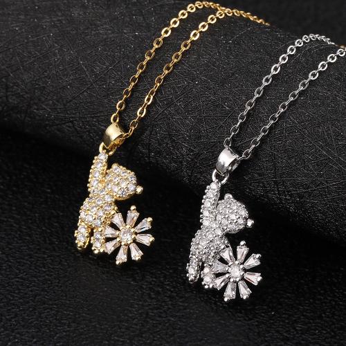 Cubic Zircon Micro Pave Brass Necklace Bear plated fashion jewelry & micro pave cubic zirconia nickel lead & cadmium free Length 20.5 cm Sold By PC