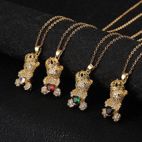 Cubic Zircon Micro Pave Brass Necklace, Bear, plated, fashion jewelry & micro pave cubic zirconia, more colors for choice, nickel, lead & cadmium free, 15x29mm, Length:20.5 cm, Sold By PC