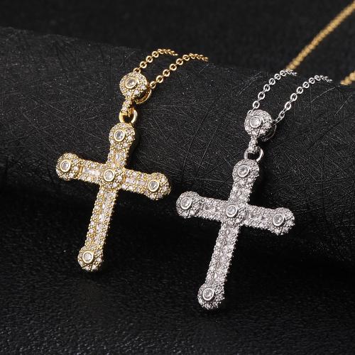 Cubic Zircon Micro Pave Brass Necklace, Cross, plated, fashion jewelry & micro pave cubic zirconia, more colors for choice, nickel, lead & cadmium free, 25x40mm, Length:20.5 cm, Sold By PC