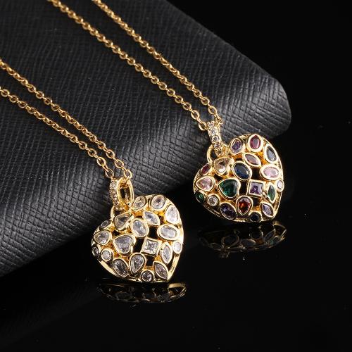 Cubic Zircon Micro Pave Brass Necklace, Heart, plated, fashion jewelry & micro pave cubic zirconia, more colors for choice, nickel, lead & cadmium free, 16x21mm, Length:20.5 cm, Sold By PC