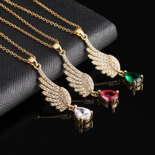 Cubic Zircon Micro Pave Brass Necklace Wing Shape plated fashion jewelry & micro pave cubic zirconia nickel lead & cadmium free Length 20.5 cm Sold By PC