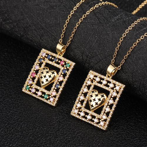 Cubic Zircon Micro Pave Brass Necklace Square plated fashion jewelry & micro pave cubic zirconia nickel lead & cadmium free Length 20.5 cm Sold By PC