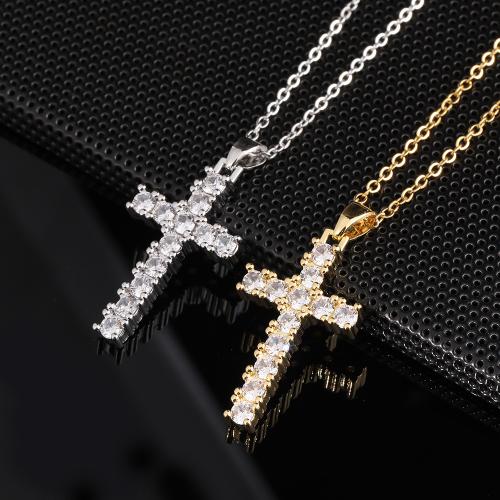 Cubic Zircon Micro Pave Brass Necklace Cross plated fashion jewelry & micro pave cubic zirconia nickel lead & cadmium free Length 20.5 cm Sold By PC