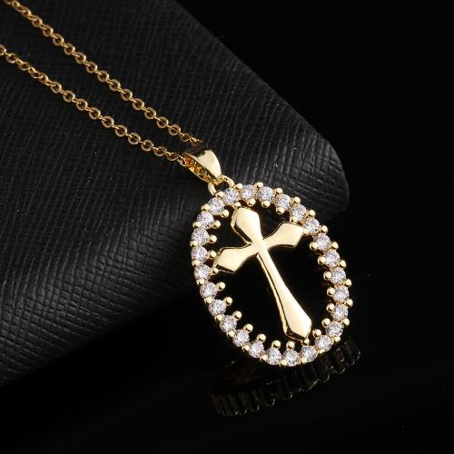 Cubic Zircon Micro Pave Brass Necklace, Oval, plated, fashion jewelry & micro pave cubic zirconia, more colors for choice, nickel, lead & cadmium free, 18x30mm, Length:20.5 cm, Sold By PC