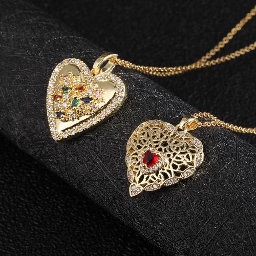 Cubic Zircon Micro Pave Brass Necklace Heart plated fashion jewelry & micro pave cubic zirconia nickel lead & cadmium free Length 20.5 cm Sold By PC