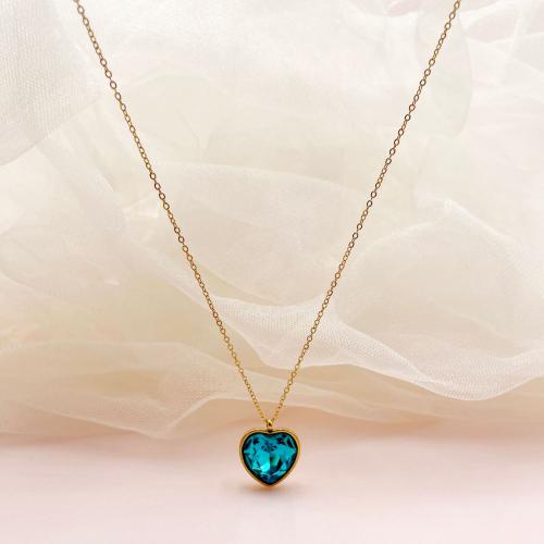 Stainless Steel Jewelry Necklace, 304 Stainless Steel, with 6cm extender chain, Heart, plated, fashion jewelry & micro pave cubic zirconia, more colors for choice, Length:40 cm, Sold By PC