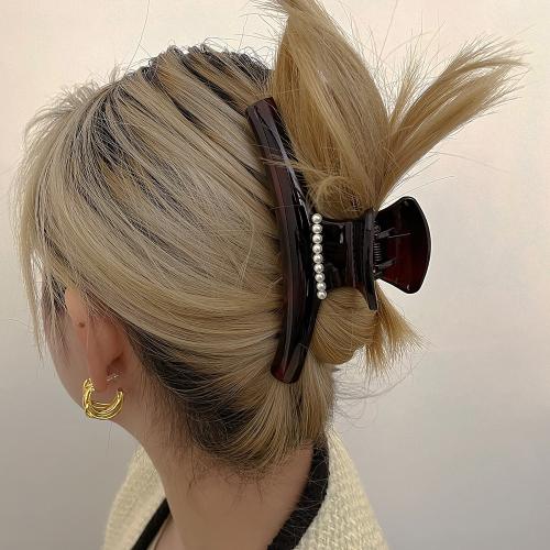 Haarklammer, Acetat-Blatt, mit ABS-Kunststoff-Perlen & Zinklegierung, Modeschmuck, keine, frei von Nickel, Blei & Kadmium, 135x60mm, verkauft von PC