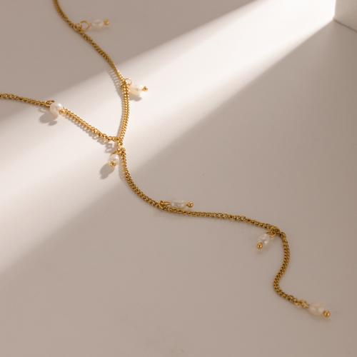 Collar de acero inoxidable de la joyería, acero inoxidable 304, con Perlas de plástico ABS, con 5.5cm extender cadena, Serpiente, chapado, dorado, longitud 39.5 cm, Vendido por UD