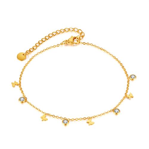 Stainless Steel Anklet, 304 Stainless Steel, with 6cm extender chain, fashion jewelry & micro pave cubic zirconia & for woman, gold, nickel, lead & cadmium free, Length:Approx 21 cm, Sold By PC