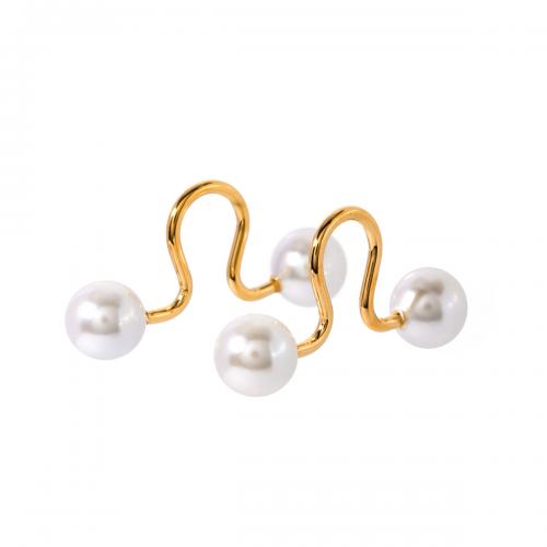 304 Stainless Steel Earring Clip with Shell Pearl 18K gold plated fashion jewelry & for woman nickel lead & cadmium free Sold By PC
