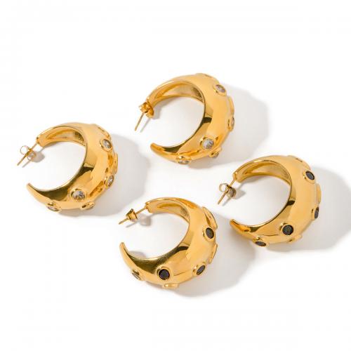 Edelstahl Ohrringe, 304 Edelstahl, 18K vergoldet, Modeschmuck & Micro pave Zirkonia & für Frau, keine, frei von Nickel, Blei & Kadmium, 35.70x18.60mm, verkauft von Paar