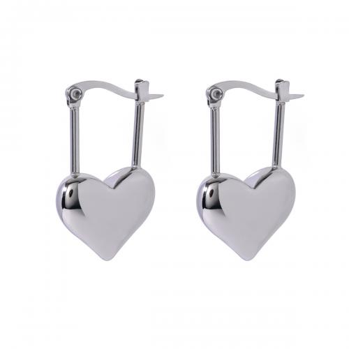 Stainless Steel Lever Back Earring, 304 Stainless Steel, Heart, fashion jewelry & for woman, original color, nickel, lead & cadmium free, 27.80x16.90mm, Sold By Pair