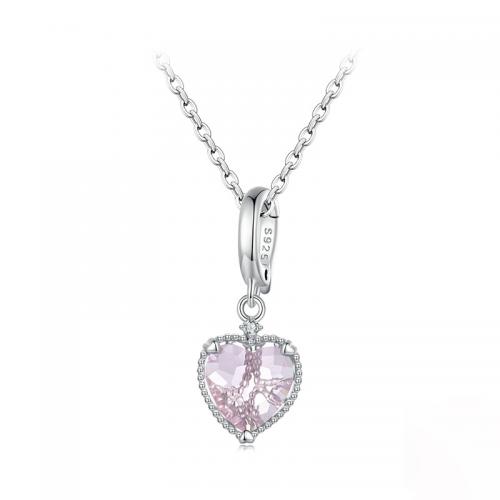 925 Sterling Silver Necklaces, with Glass, Heart, plated, for woman, silver color, Length:Approx 41-50 cm, Sold By PC