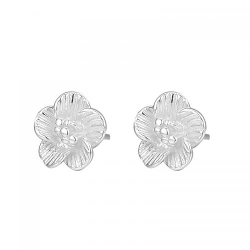 925 Sterling Silver Stud Earrings, petals, plated, different styles for choice & for woman, silver color, 10.20x10.20mm, Sold By Pair