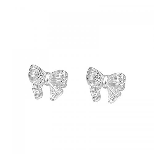 925 Sterling Silver Stud Earrings Bowknot plated & for woman silver color Sold By Pair