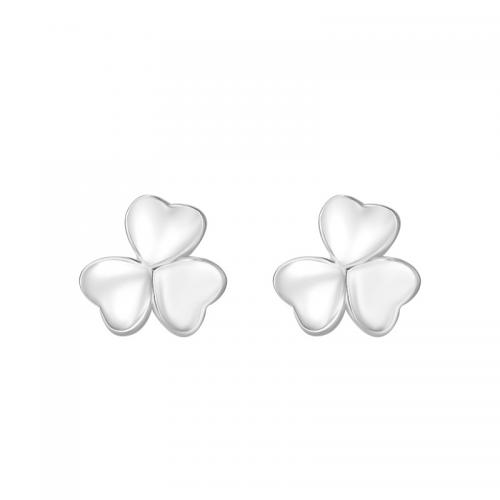 925 Sterling Silver Stud Earrings, Three Leaf Clover, plated, for woman, silver color, 7.80x7.80mm, Sold By Pair