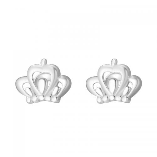 925 Sterling Silver Stud Earrings, Crown, plated, for woman, silver color, 7x8.60mm, Sold By Pair