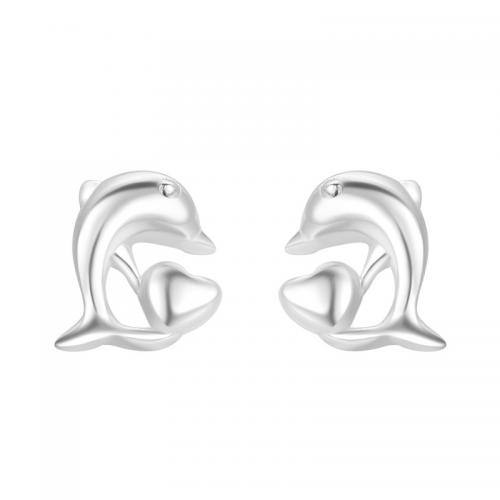 925 Sterling Silver Stud Earrings Whale plated for woman silver color Sold By Pair