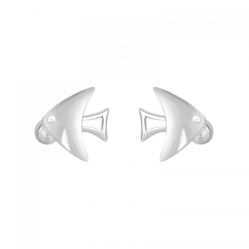 925 Sterling Silver Stud Earrings Fish plated for woman silver color Sold By Pair