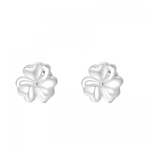 925 Sterling Silver Stud Earrings Three Leaf Clover plated for woman silver color Sold By Pair