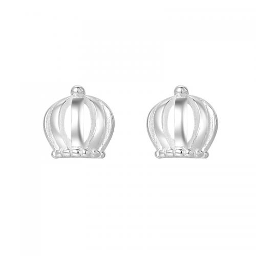 925 Sterling Silver Stud Earrings, Crown, plated, for woman, silver color, Sold By Pair