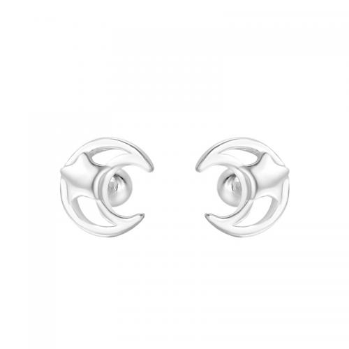 925 Sterling Silver Stud Earrings Moon plated for woman silver color Sold By Pair