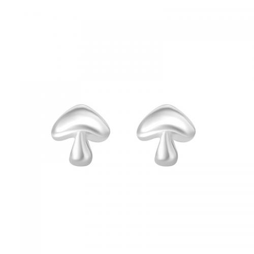 925 Sterling Silver Stud Earrings, mushroom, plated, for woman, silver color, Sold By Pair