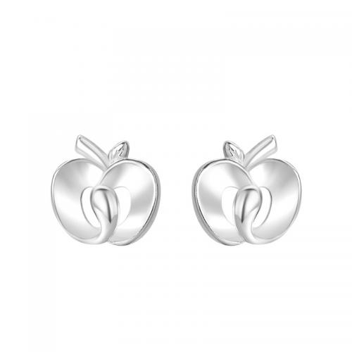 925 Sterling Silver Stud Earrings, Apple, plated, for woman, silver color, Sold By Pair
