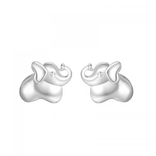 925 Sterling Silver Stud Earrings Elephant plated for woman silver color Sold By Pair