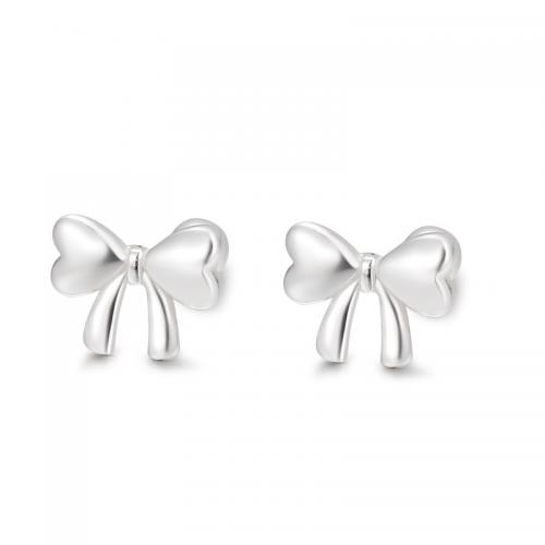 925 Sterling Silver Stud Earrings Bowknot plated for woman silver color Sold By Pair
