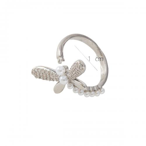 Cubique anneau en laiton Circonia Micro Pave, avec perle de plastique, Plaqué d'or, pavé de micro zircon & pour femme, plus de couleurs à choisir, Vendu par PC