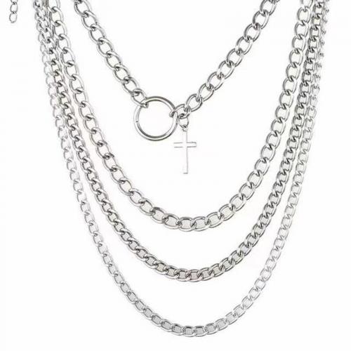 Tibetan Style Necklace, with 2.76inch extender chain, Cross, silver color plated, multilayer & Unisex, Length:Approx 13.8 Inch, Approx 15.7 Inch, Approx 17.7 Inch, Approx 19.7 Inch, Sold By Set