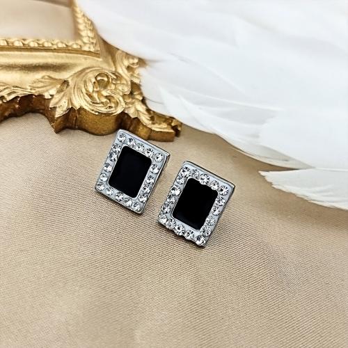 Titanium Steel  Earring Square fashion jewelry & for woman & enamel & with rhinestone black nickel lead & cadmium free 10mm Sold By Pair