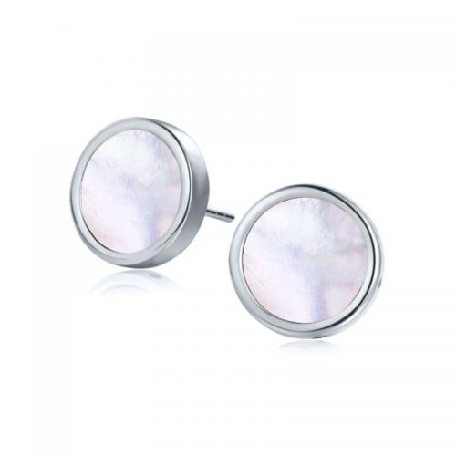 Titanium Steel  Earring with White Shell Flat Round Vacuum Ion Plating fashion jewelry & for woman nickel lead & cadmium free 10mm Sold By Pair