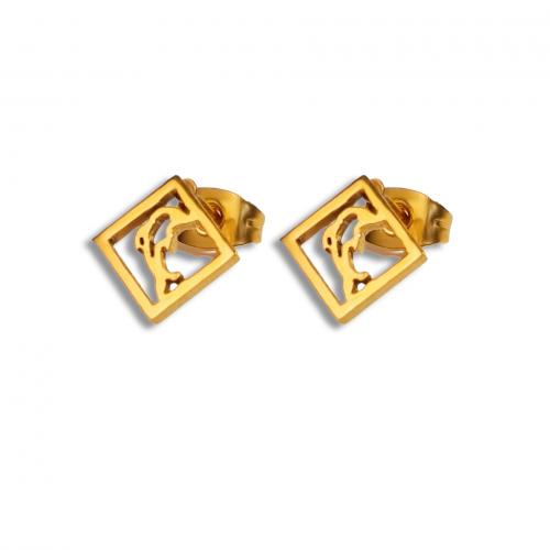 Titanium Steel  Earring Rhombus Vacuum Ion Plating fashion jewelry & for woman & hollow golden nickel lead & cadmium free 10mm Sold By Pair