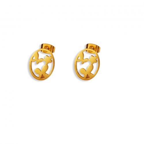 Boucle d'oreille Acier Titane, ovale plat, bijoux de mode & pour femme & creux, doré, protéger l'environnement, sans nickel, plomb et cadmium, 10mm, Vendu par paire
