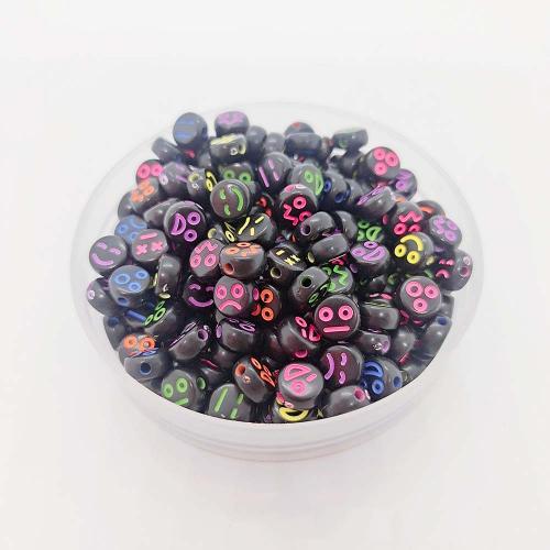 Akryl šperky korálky, Flat Round, namalovaný, smíšený model & DIY & fluorescentní, smíšené barvy, 4x7mm, Cca 3600PC/Bag, Prodáno By Bag