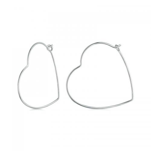 925 Sterling Silver Hoop Earrings Heart platinum plated fashion jewelry & for woman nickel lead & cadmium free Inner Approx 27mm Sold By Pair