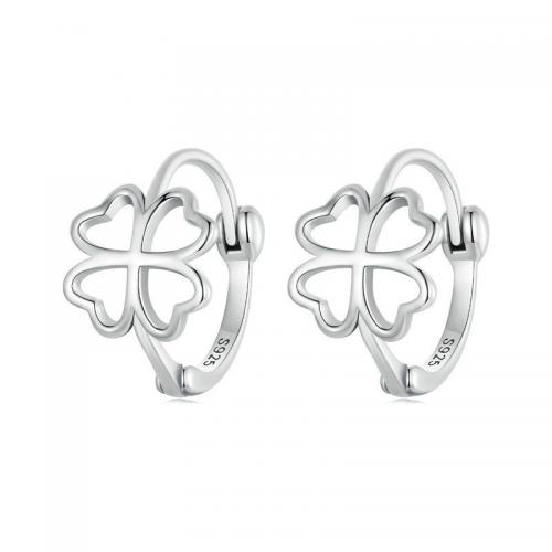 925 Sterling Silver Hoop Earrings Four Leaf Clover fashion jewelry & for woman & hollow nickel lead & cadmium free Sold By Pair