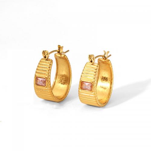 Titan Stahl Ohrring, Titanstahl, 18K vergoldet, Modeschmuck & Micro pave Zirkonia & für Frau, keine, frei von Nickel, Blei & Kadmium, 22.40x23mm, verkauft von Paar