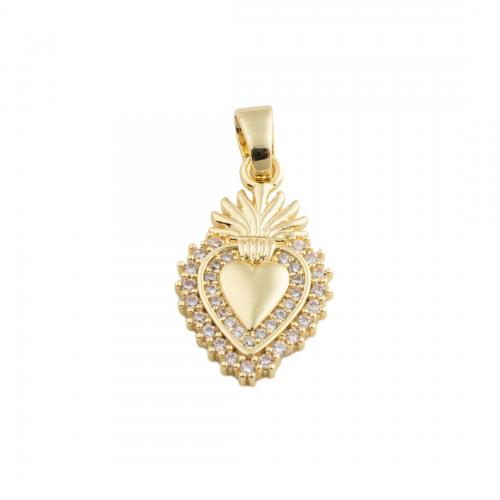 Cubic Zirconia Micro Pave Brass Pendant, Heart, 14K gold plated, DIY & micro pave cubic zirconia, nickel, lead & cadmium free, 21.50x13x2mm, Hole:Approx 3.5mm, Sold By PC