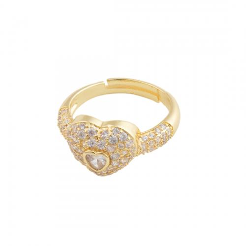 Cubic Zirconia Micro Pave Brass Ring Heart 14K gold plated fashion jewelry & micro pave cubic zirconia nickel lead & cadmium free Inner Approx 18.5mm Sold By PC