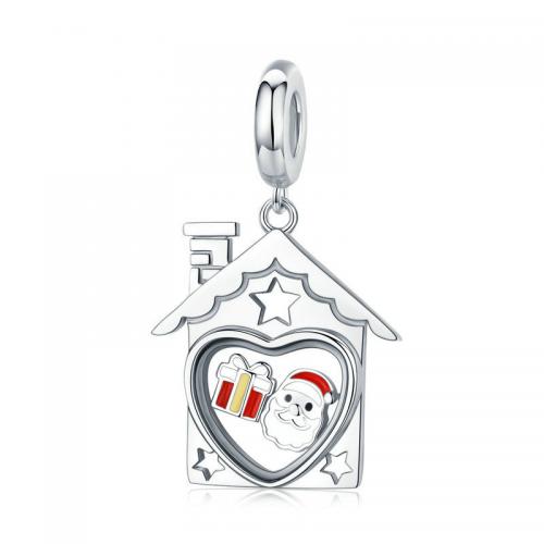 925 Sterling Silver Pendant, platinum plated, Christmas Design & DIY & enamel, nickel, lead & cadmium free, 29x17mm, Sold By PC