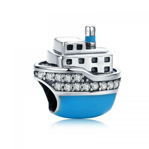 Perles en argent sterling 925, bateau, DIY & pavé de micro zircon & émail, protéger l'environnement, sans nickel, plomb et cadmium, 12x12mm, Vendu par PC