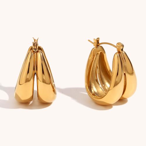 Acier inoxydable Levier Retour Earring, acier inoxydable 316L, Plaqué or 18K, bijoux de mode & pour femme, doré, 25.40x17mm, Vendu par paire