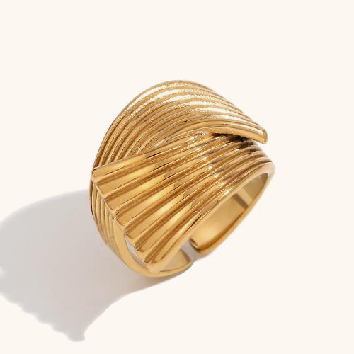 Anel de dedo de aço inoxidável, Aço inoxidável 316L, 18K banhado a ouro, joias de moda & para mulher, dourado, tamanho:7, vendido por PC