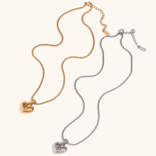 Edelstahl Schmuck Halskette, 316 L Edelstahl, mit Verlängerungskettchen von 5cm, Herz, Modeschmuck & Micro pave Zirkonia & für Frau, keine, 21.90x16.60mm, verkauft per ca. 40 cm Strang